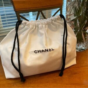 CHANEL White Dust Bag with Black Drawstring AUTHENTIC NWT